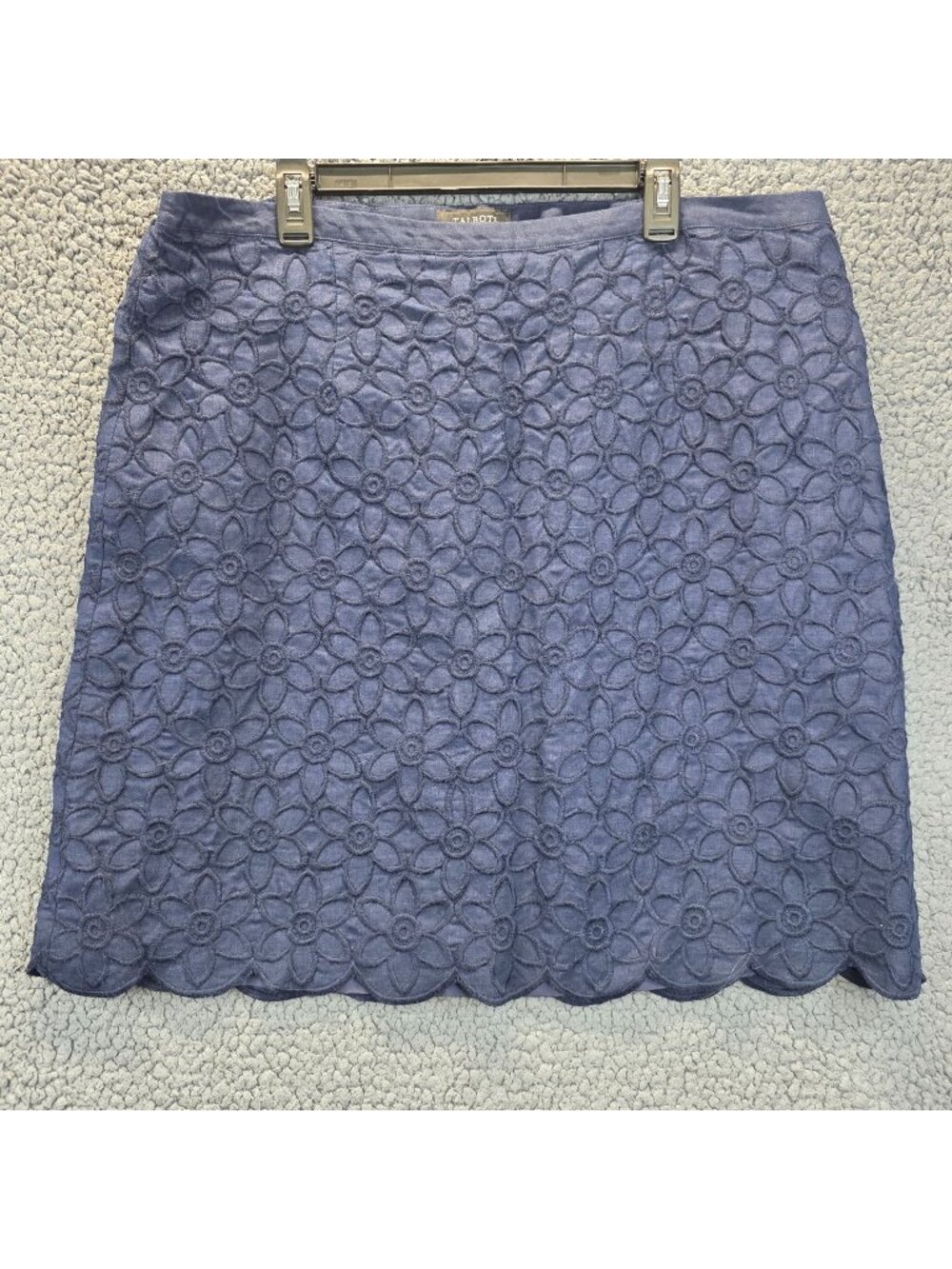 Talbots Embroidered Floral Linen Skirt 18W Blue Cottagecore Romantic Festival
